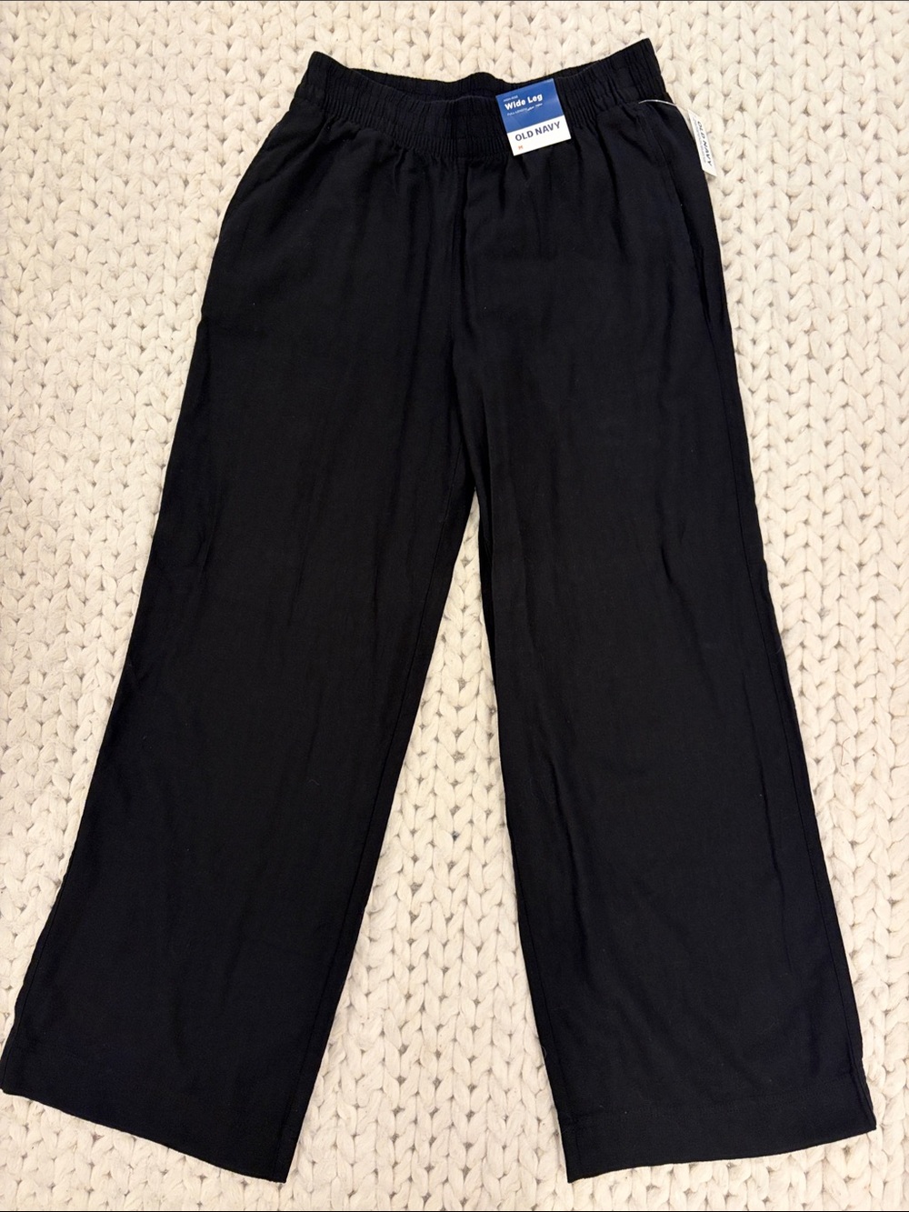 Old Navy Black Wide-Leg Linen Blend Pull-On Pants